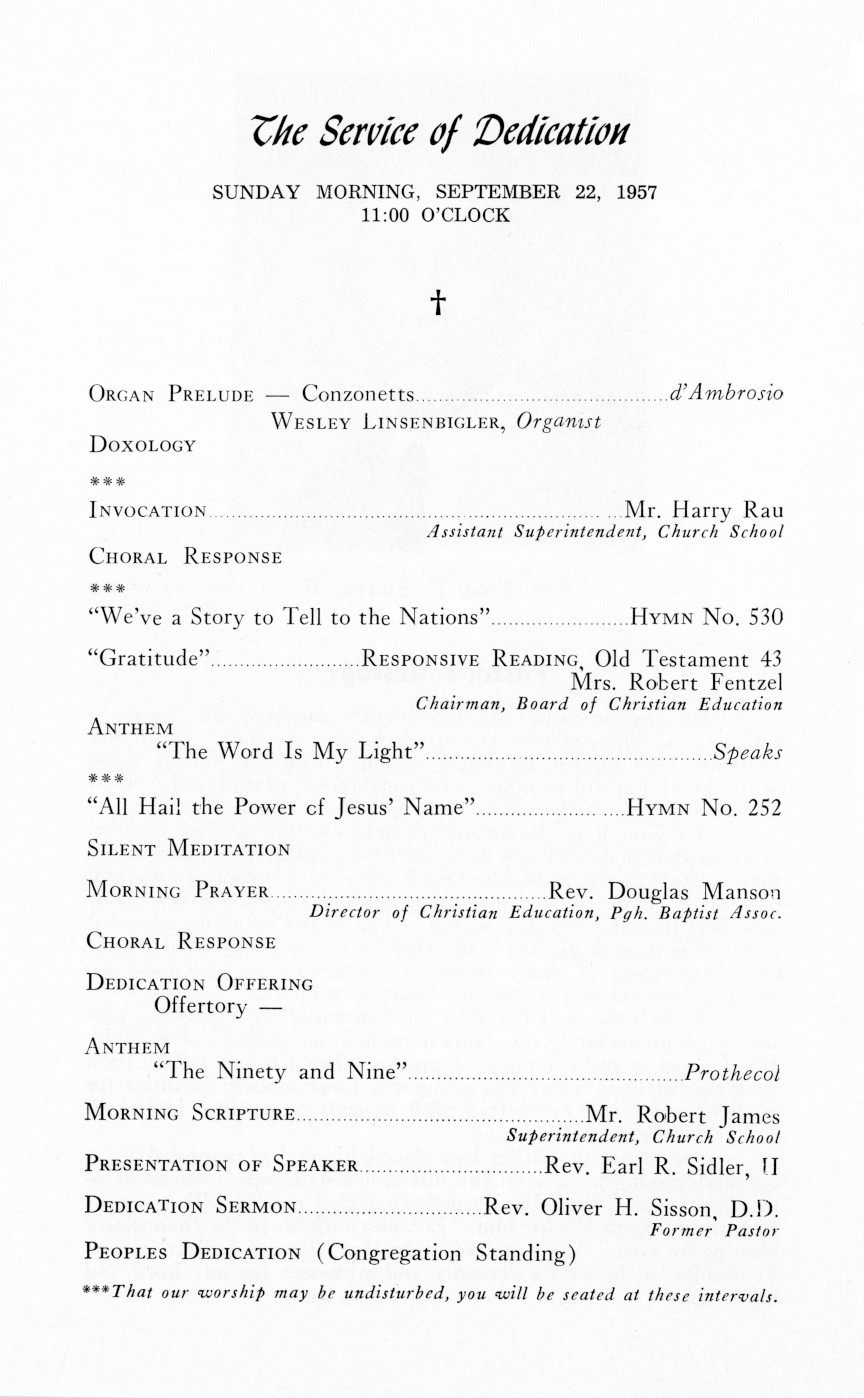 Wilkinsburg Baptist Church Dedication Services